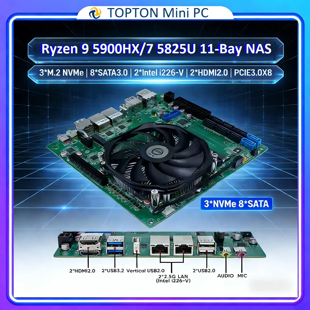 Nas Motherboard 8 Sata Mini Itx - Topton 11-Bay NAS Gaming Moederbord Ryzen